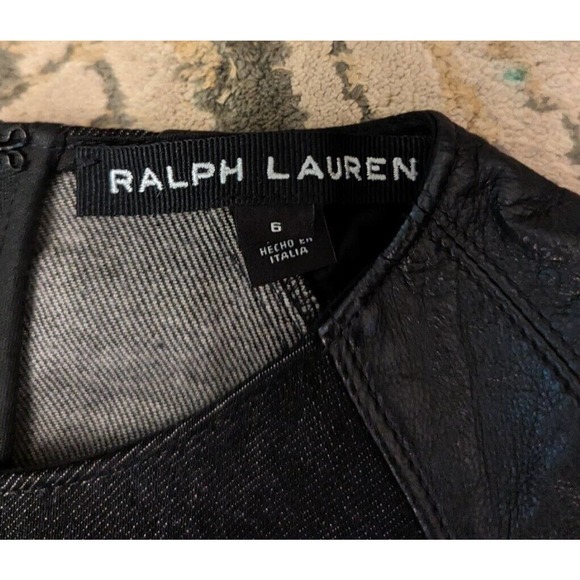 Ralph Lauren Black Label Denim Lamb Leather Trim Cocktail Sheath Dress Size 2/4 - Picture 5 of 8